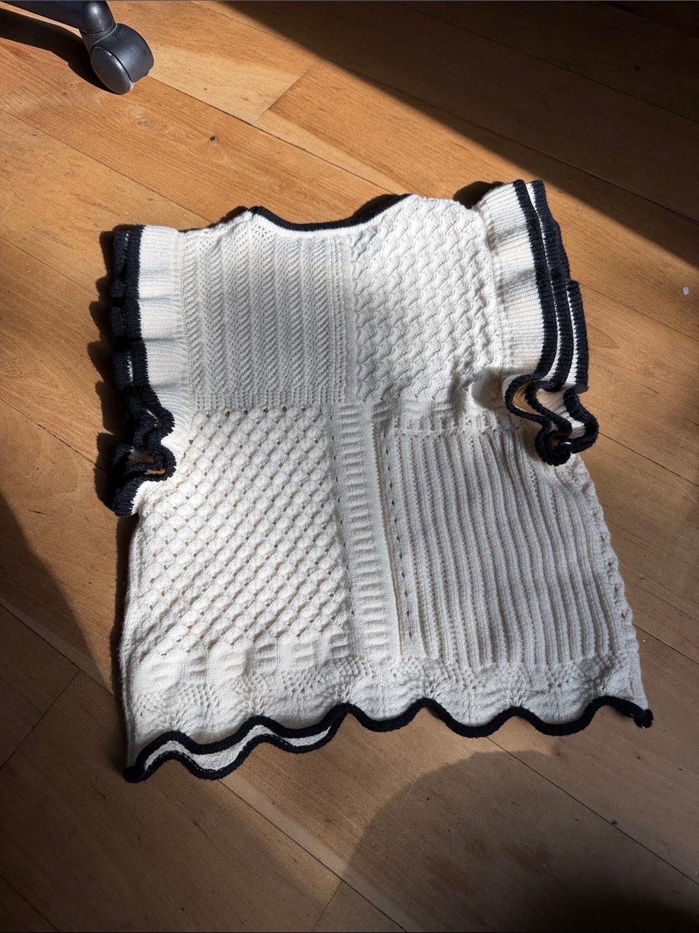 Ivory Knit Tank Top with Black Trim - Picture 2 of 3